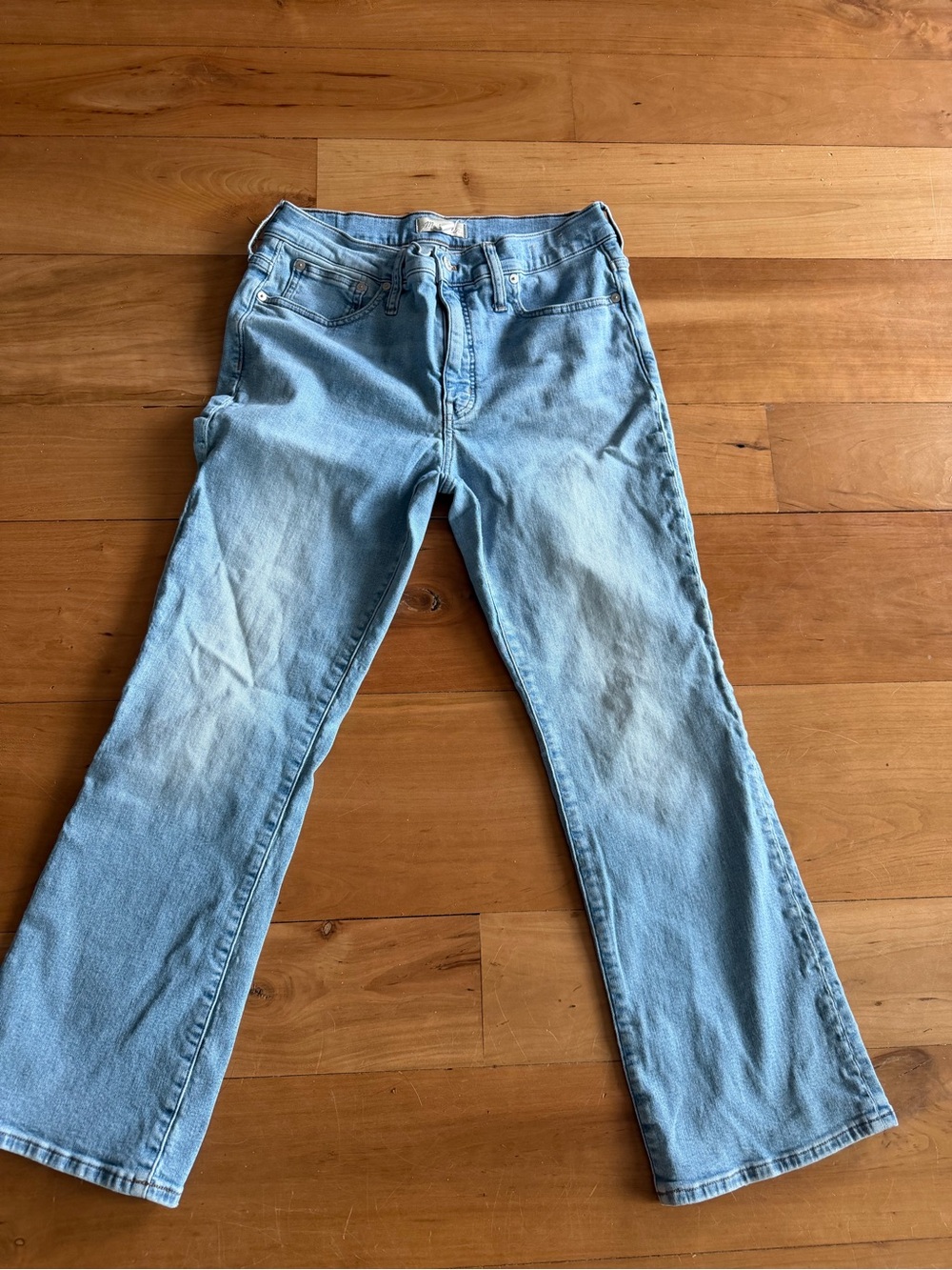 Madewell Mid Rise Kick Out Light Blue Straight Jeans size 30 stretch Cropped
